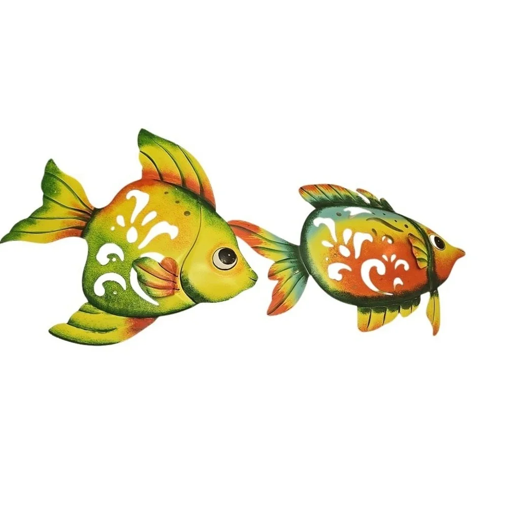 2 - Metal Fish Wall Art Vibrant Decor-Colorful 3D Tropical Fish Lightweight
